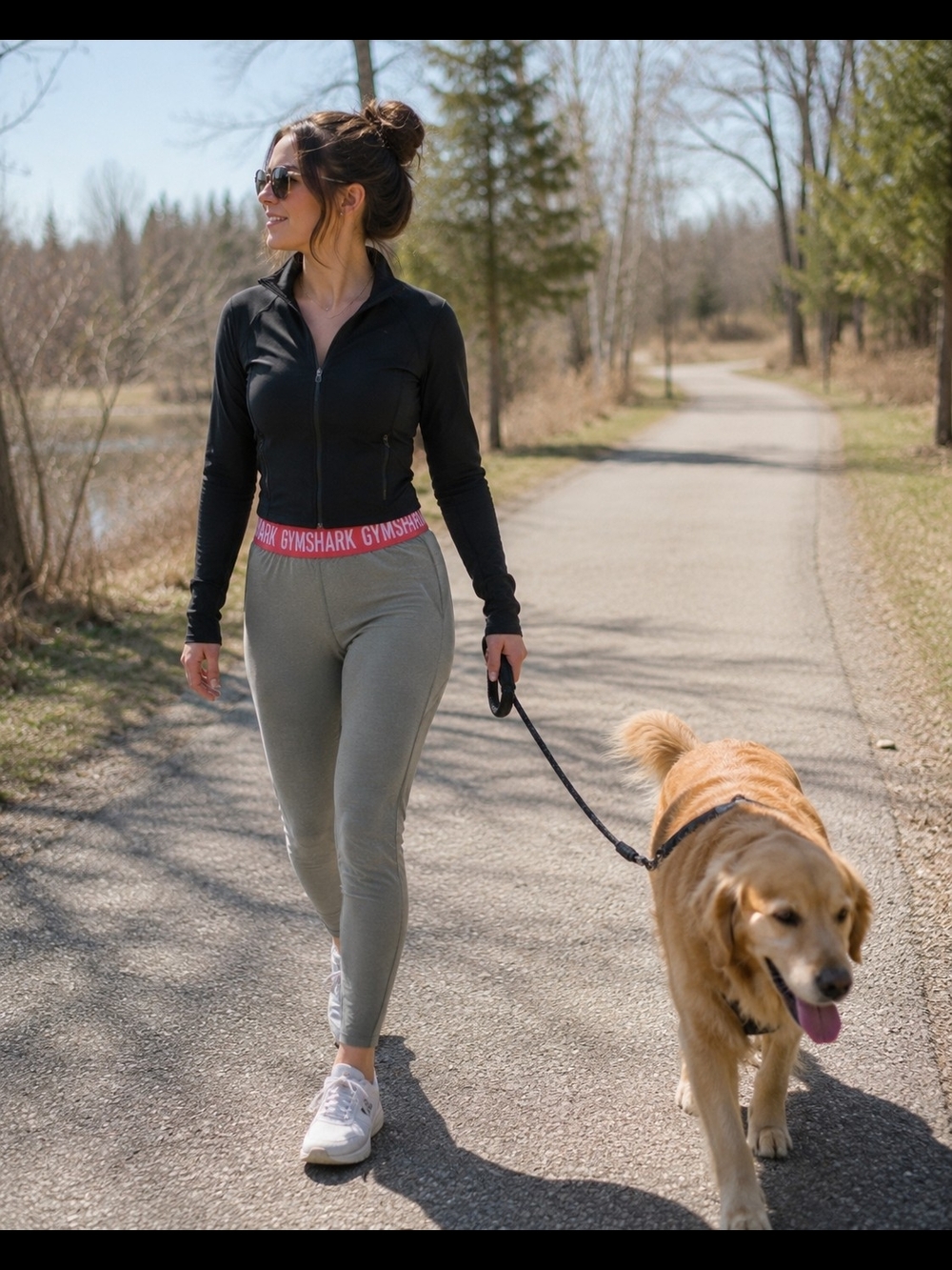 Gymshark Olive Leggings with Pink Logo Waistband